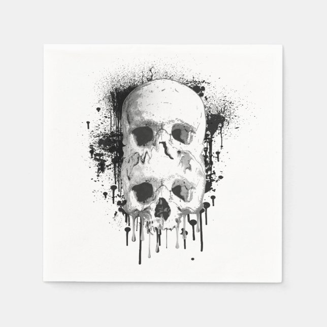 Skull Drip Black Ink Graphic Napkin (Front)