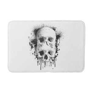 Skull Drip Black Ink Splatter Graphic Bath Mat