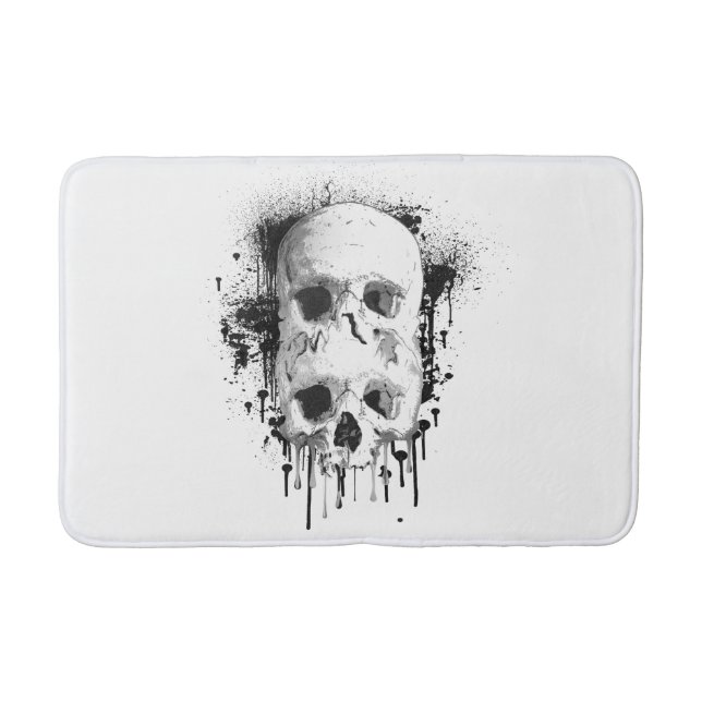 Skull Drip Black Ink Splatter Graphic Bath Mat (Front)