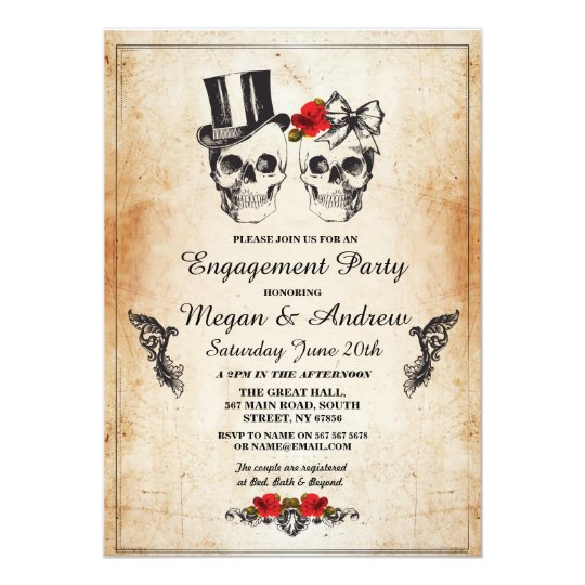 Skull Engagement Party Halloween Gothic Invite