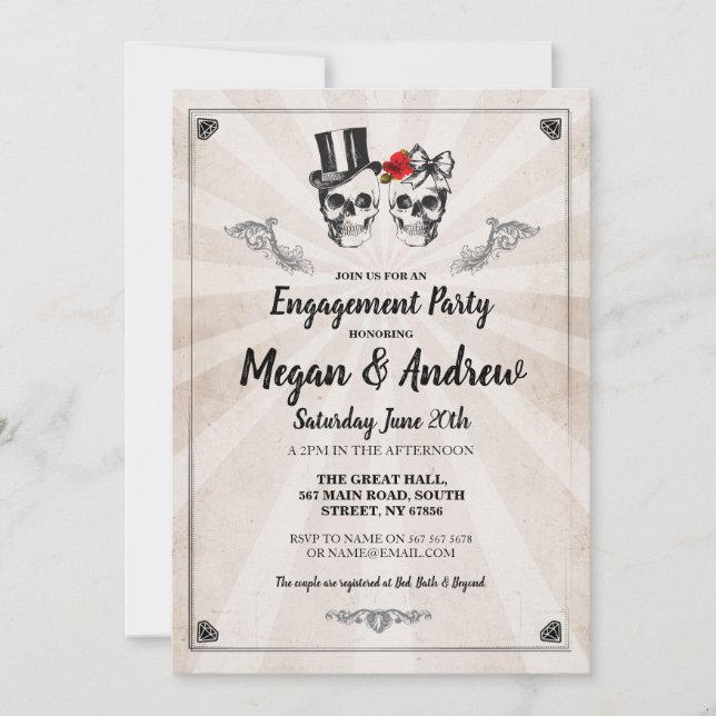 Skull Engagement Party Halloween Wedding Invite (Front)