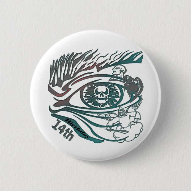 Skull Eye 14th Birthday Gifts 2 Inch Round Button (Front)