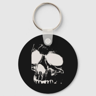 Skull Face Silhouette Grunge Rock Graphic Art Hall Keychain