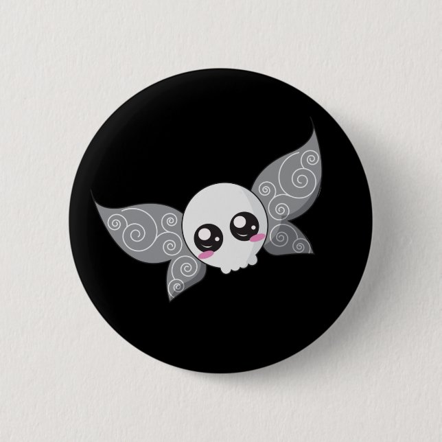 Skull Fairy - Grey 2 Inch Round Button (Front)