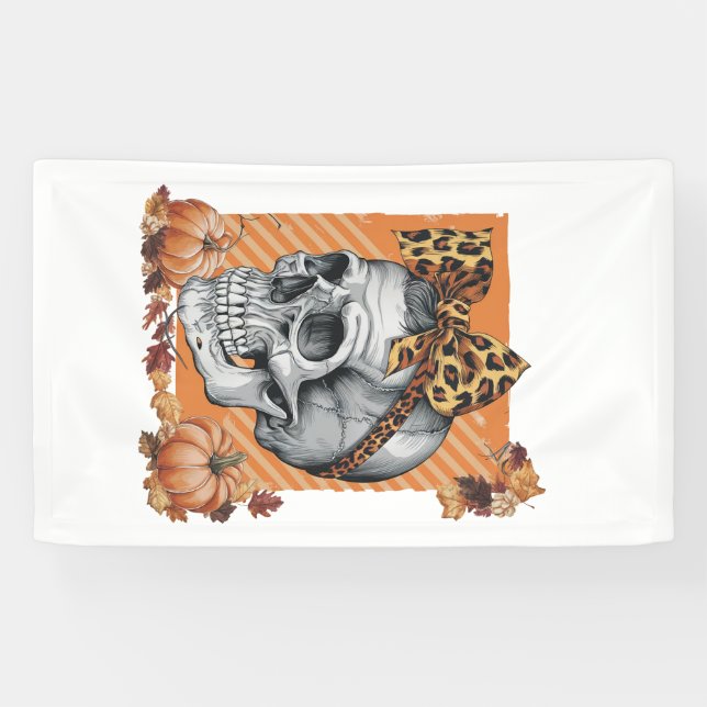 Skull Fall Bow Halloween Banner (Horizontal)