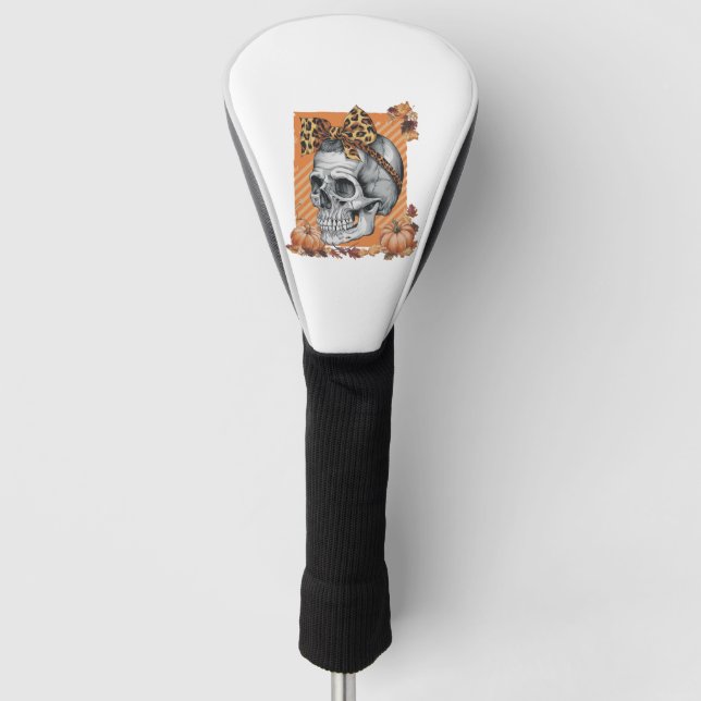 Skull Fall Bow Halloween Golf Head Cover (Front)