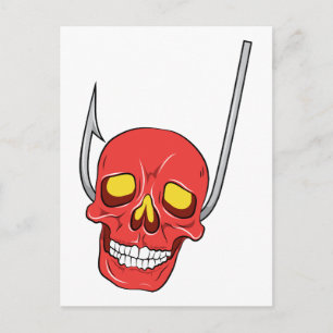 Skull ~ Fish Hook Tattoo Skull Fantasy Art Postcard