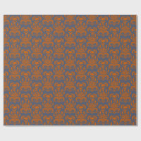 Skull Flame Damask in clashing orange on blue grey
