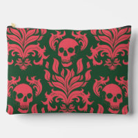 Skull Flame Damask in clashing pink on dark green