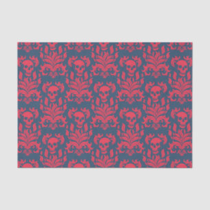 Skull Flame Damask in clashing red on blue Tissue Paper