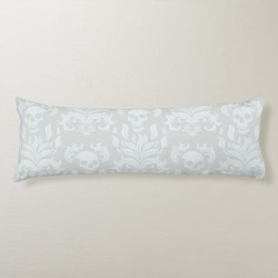 Skull Flame Damask in classic white on white Body Pillow