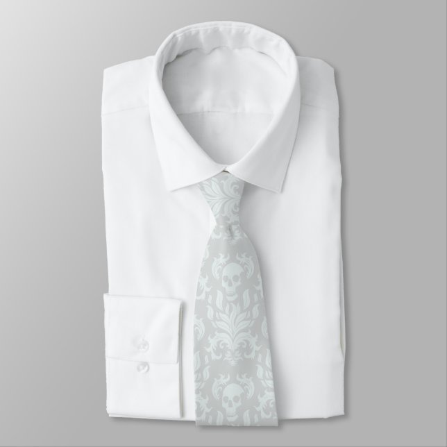 Skull Flame Damask in classic white on white Tie (Tied)