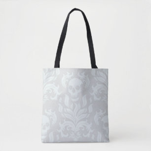 Skull Flame Damask in classic white on white Tote Bag