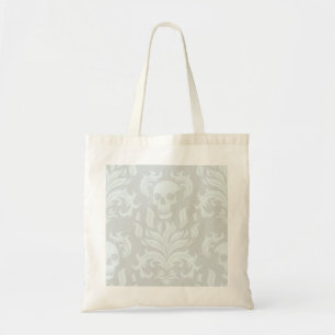 Skull Flame Damask in classic white on white Tote Bag
