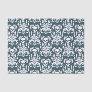 Skull Flame Damask in crisp white on slaty blue Tissue Paper