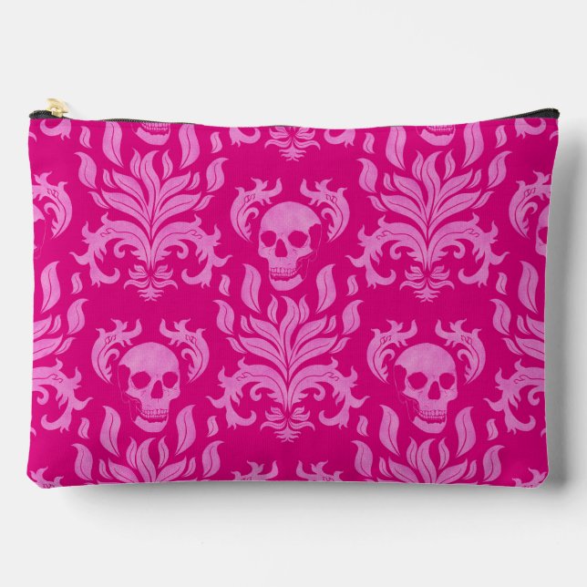 Skull Flame Damask in glitter-effect pink on pink Accessory Pouch (Front)