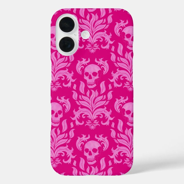 Skull Flame Damask in glitter-effect pink on pink Case-Mate iPhone Case (Back)