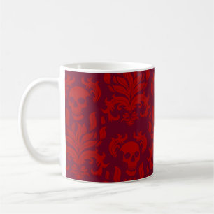 Skull Flame Damask in moody red on red Coffee Mug