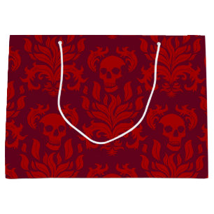 Skull Flame Damask in moody red on red Large Gift Bag