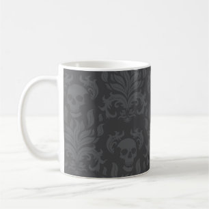 Skull Flame Damask in moody shades of grey Coffee Mug