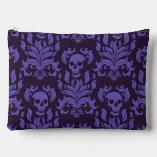 Skull Flame Damask in moody shades of purple Accessory Pouch