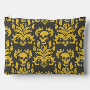 Skull Flame Damask in moody yellow on dark grey Accessory Pouch