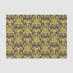 Skull Flame Damask in moody yellow on dark grey Tissue Paper