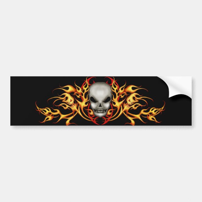 Skull Flames Bumper Sticker (Front)