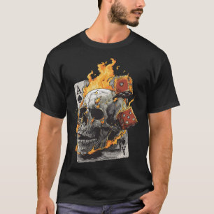 Skull Flames Dice Playing Cards Poker Tarot Skelet T-Shirt