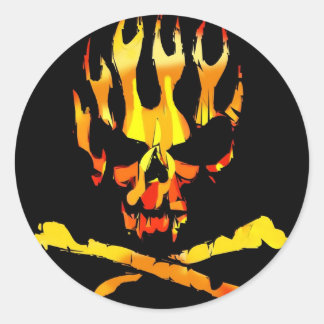 skull flames stckers classic round sticker