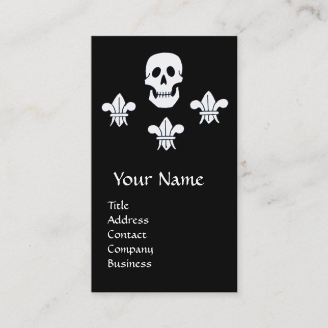 SKULL,FLEUR DE LISE  ANTIQUE PIRATES TREASURE MAPS BUSINESS CARD (Front)
