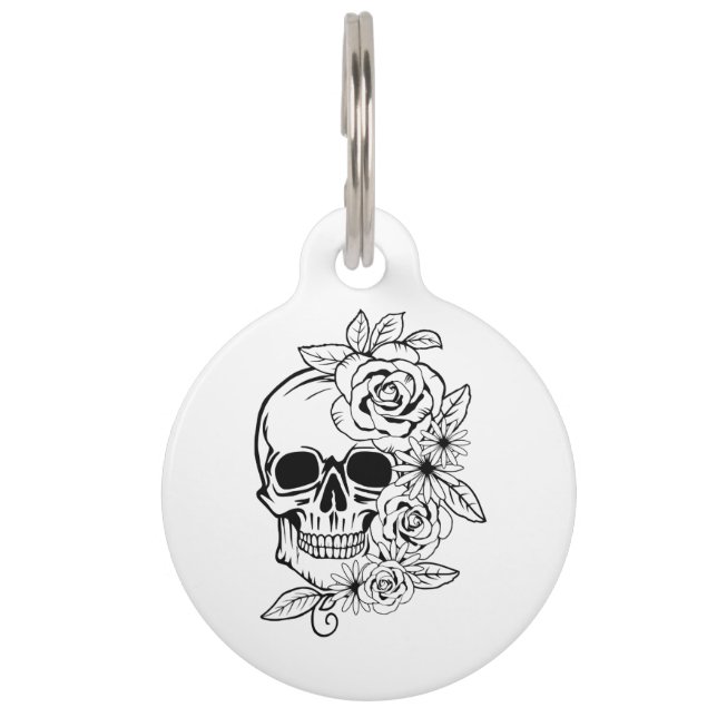 Skull Floral Art Pet Tag (Front)