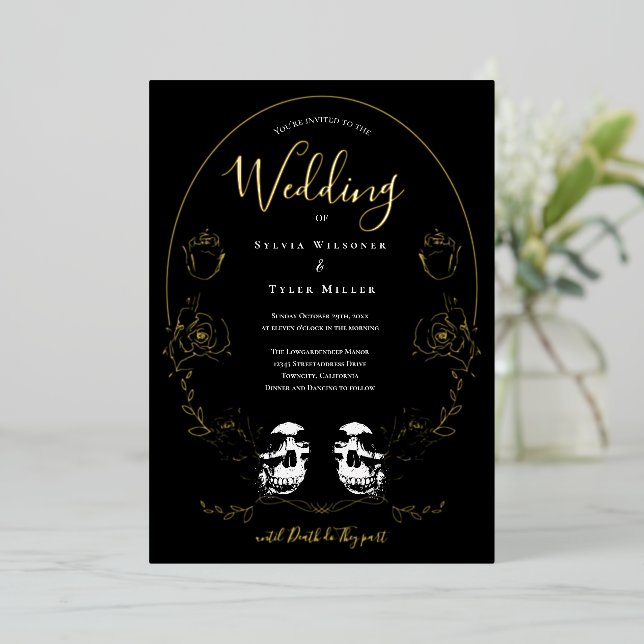 Skull Floral Black Gothic Wedding (Standing Front)
