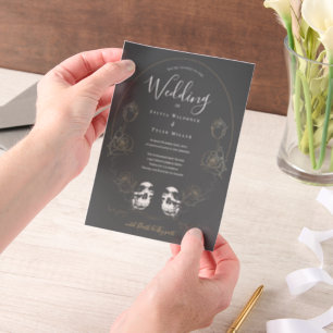 Skull Floral Black Gothic Wedding Vellum Invitations