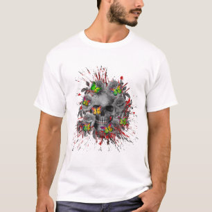 SKULL FLORAL COLORFUL BUTTERFLY T-Shirt