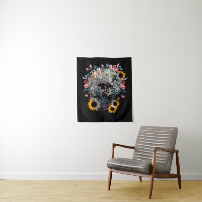 SKULL FLORAL FLOWERS TAPESTRY (In Situ)