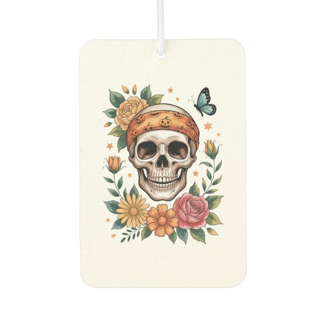 Skull Floral Halloween Spooky Air Freshener (Front)