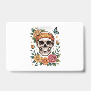Skull Floral Halloween Spooky Badge