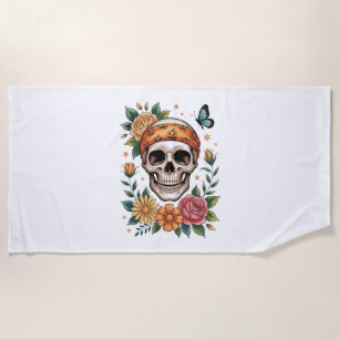 Skull Floral Halloween Spooky Beach Towel