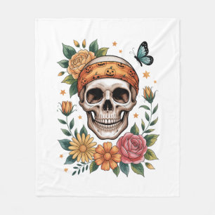 Skull Floral Halloween Spooky Fleece Blanket