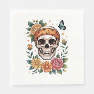 Skull Floral Halloween Spooky Napkin