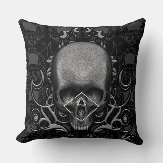 skull Floral pattern Throw Pillow (Front)