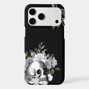 Skull Floral Roses Black White Goth Halloween