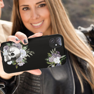 Skull Floral Roses Black White Goth Halloween Case-Mate iPhone Case