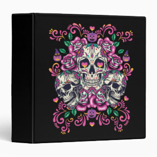 Skull floral, skeleton watercolor pink ,Halloween. Binder
