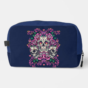 Skull Floral, Skeleton Watercolor Pink ,Halloween. Dopp Kit