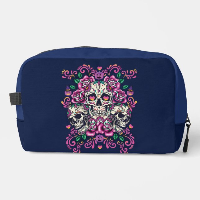 Skull Floral, Skeleton Watercolor Pink ,Halloween. Dopp Kit (Front)