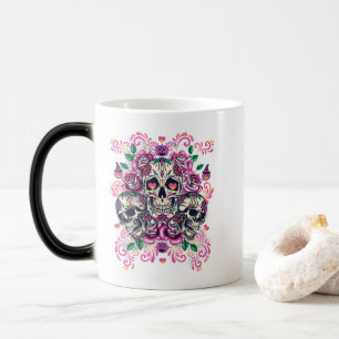 Skull floral, skeleton watercolor pink ,Halloween Magic Mug