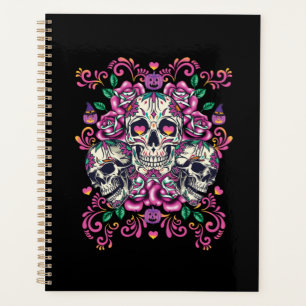 Skull floral, skeleton watercolor pink ,Halloween. Planner