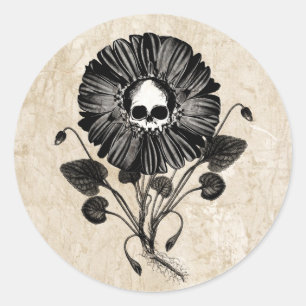 Skull Flower Classic Round Sticker